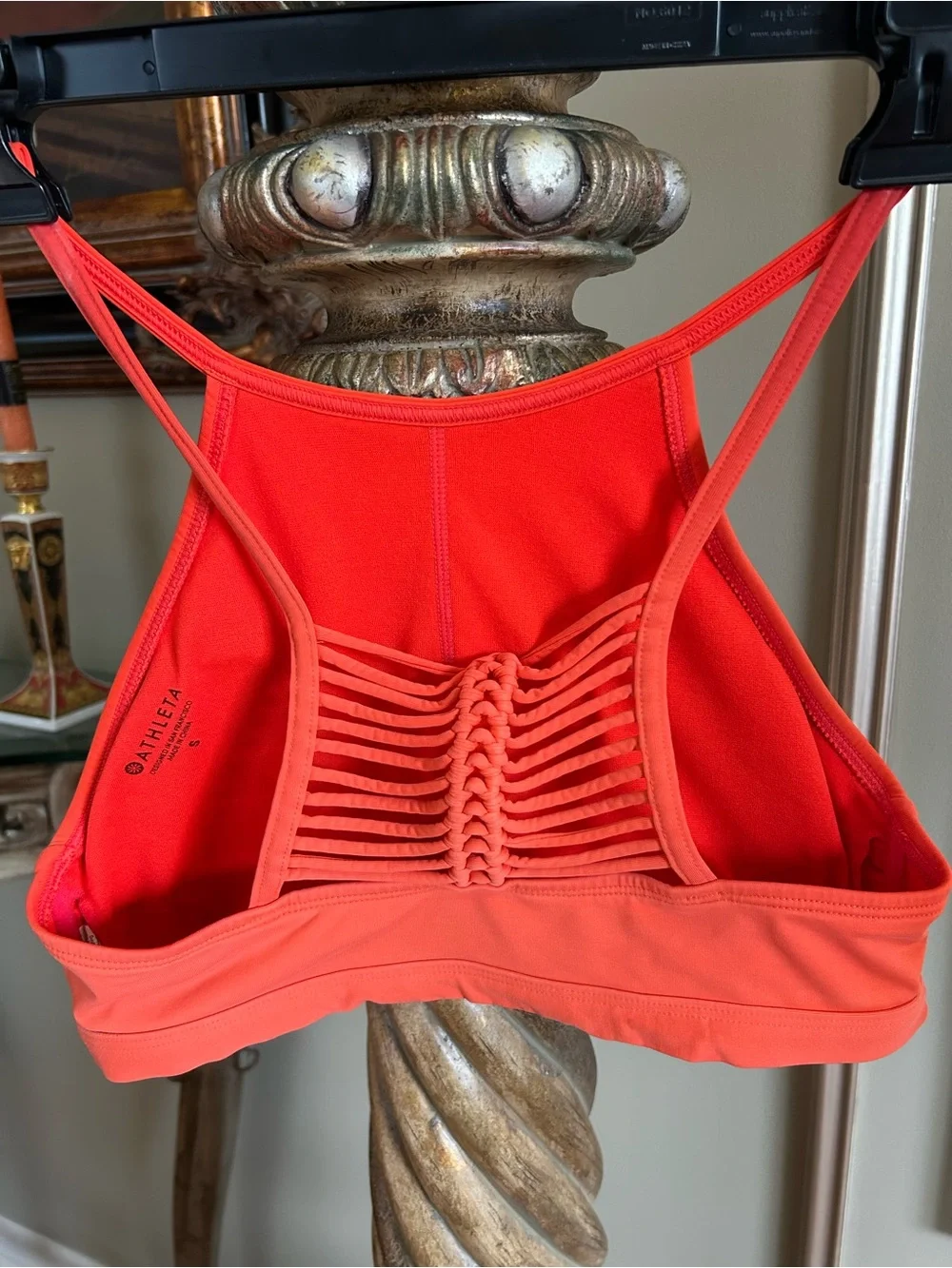 Athleta Macrame High Neck Bikini Top Coral Orange Strappy Swim Small